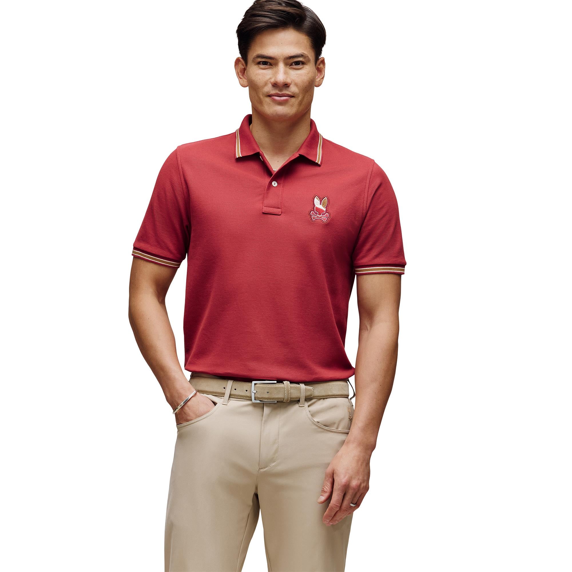 Psycho Bunny Dante Pique Mens Polo Shirt Garnet